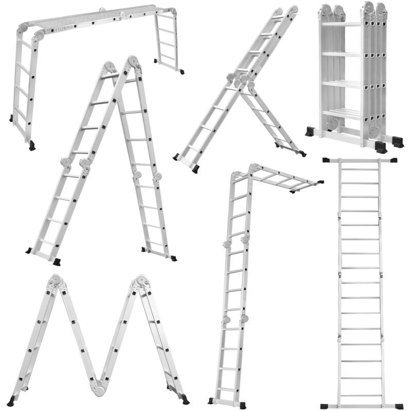 foto del prodotto aufun 470cm scala multiuso, scale in lega di alluminio, scaletta fino a 150 kg, 16 gradini con 2 pannelli, argento argento