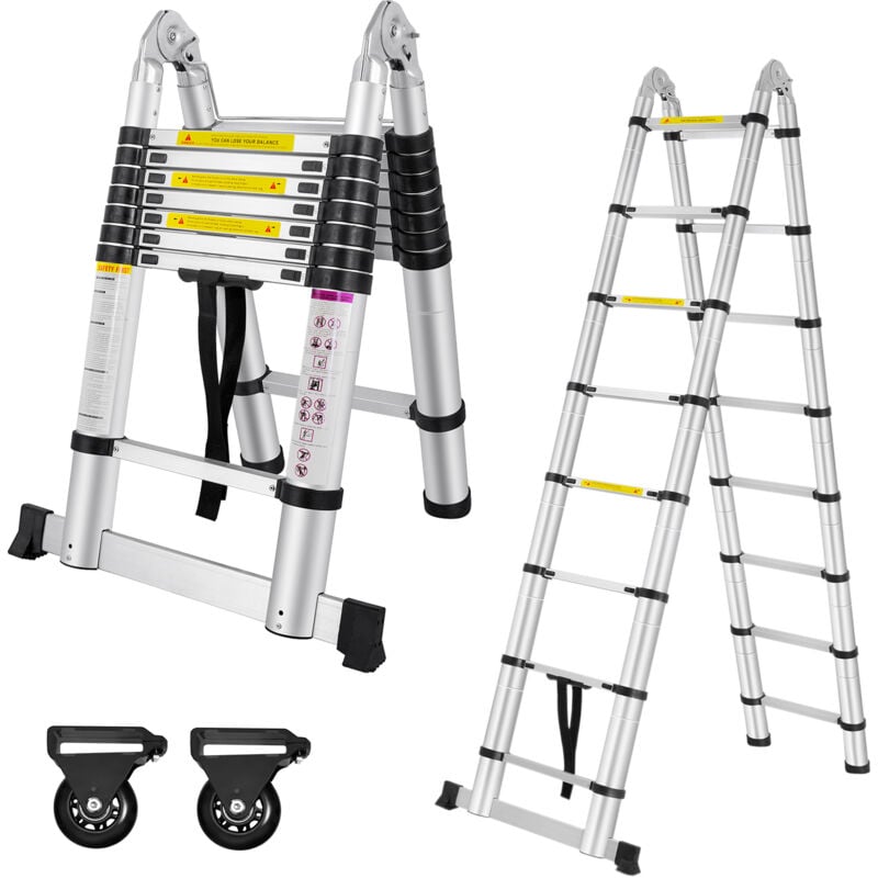 foto del prodotto aufun 500 cm scala telescopica in alluminio, scale pieghevole pieghevole, multifunzione scaletta, carico massimo 150 kg, argenteo 2,5 2,5m 