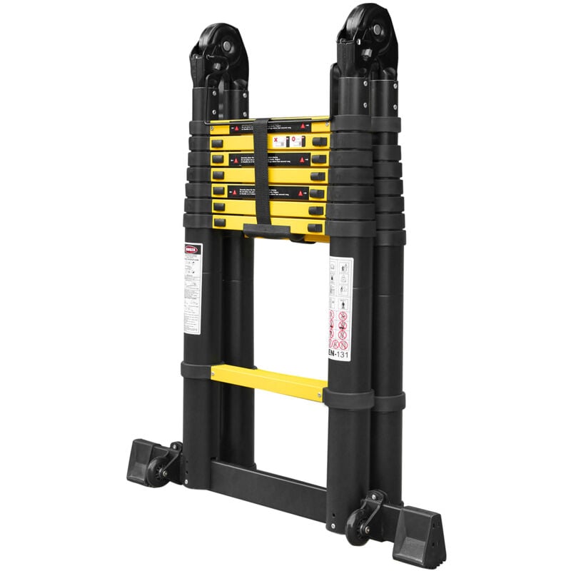 foto del prodotto aufun 500 cm scala telescopica in alluminio, scale pieghevole pieghevole, multifunzione scaletta, carico massimo 150 kg, nero giallo 2,5 2,5m 