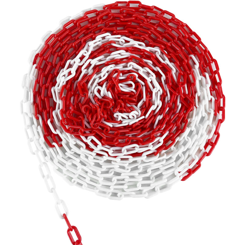 foto del prodotto aufun 50m catena di segnalazione in plastica rosso bianco 6mm catena protettiva in plastica per segnalazione, visibile e resistente, ideale per