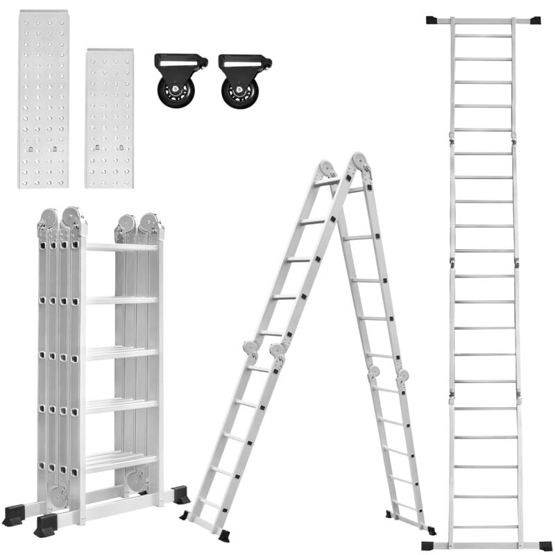 foto del prodotto aufun 550cm scala multiuso, scale in lega di alluminio, scaletta fino a 150 kg, 20 gradini con 2 pannelli, argento argento