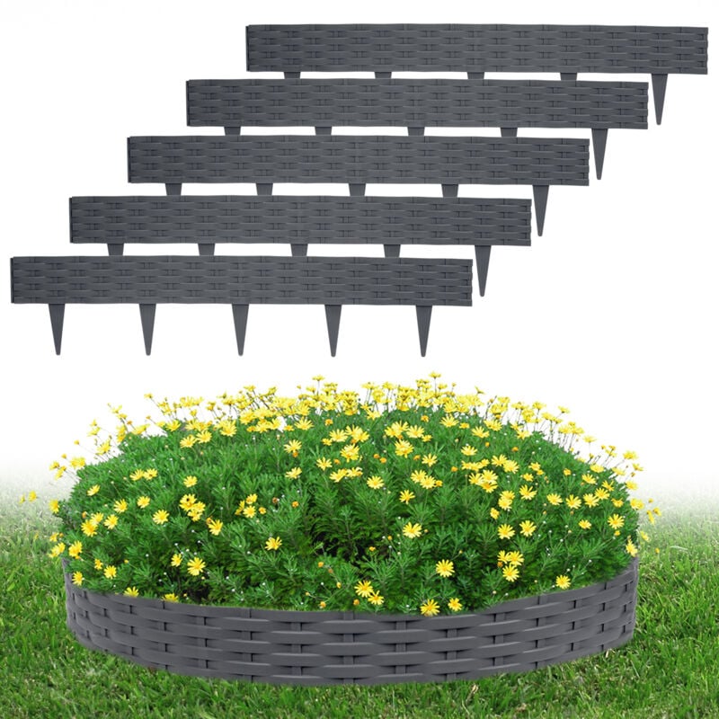 foto del prodotto aufun 5m bordo giardino bordura per aiuole con 5 elementi da 100 cm ciascuno, antracite