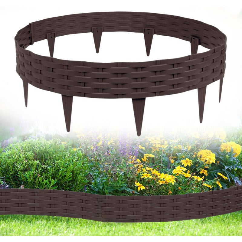 foto del prodotto aufun 5m bordo giardino bordura per aiuole con 5 elementi da 100 cm ciascuno, marrone