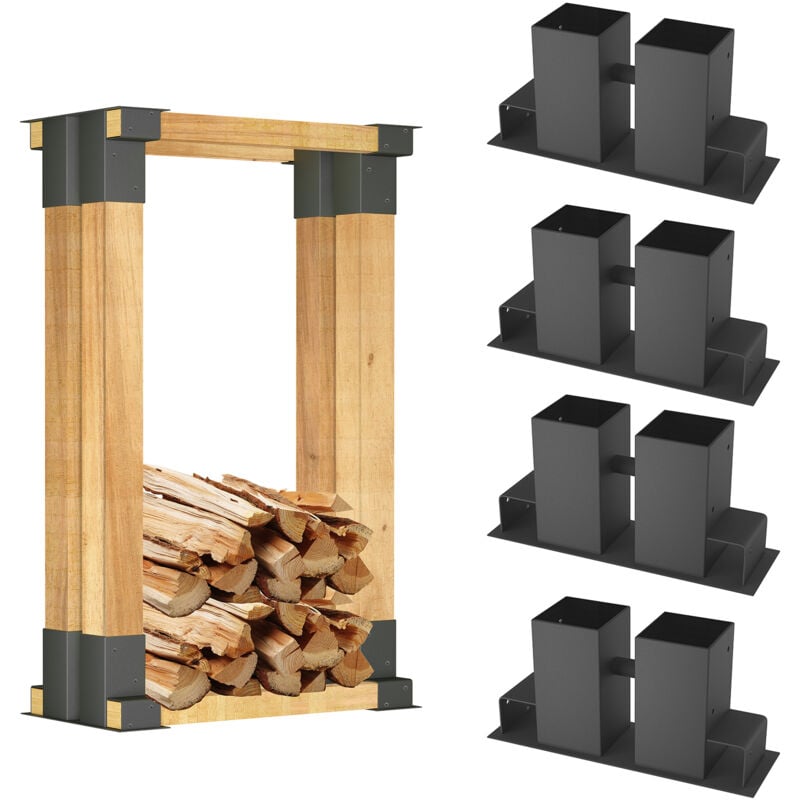 foto del prodotto aufun 8 pezzi supporti per impilare la legna da ardere, robusto porta legna da ardere galvanizzato, facile da installare, nero