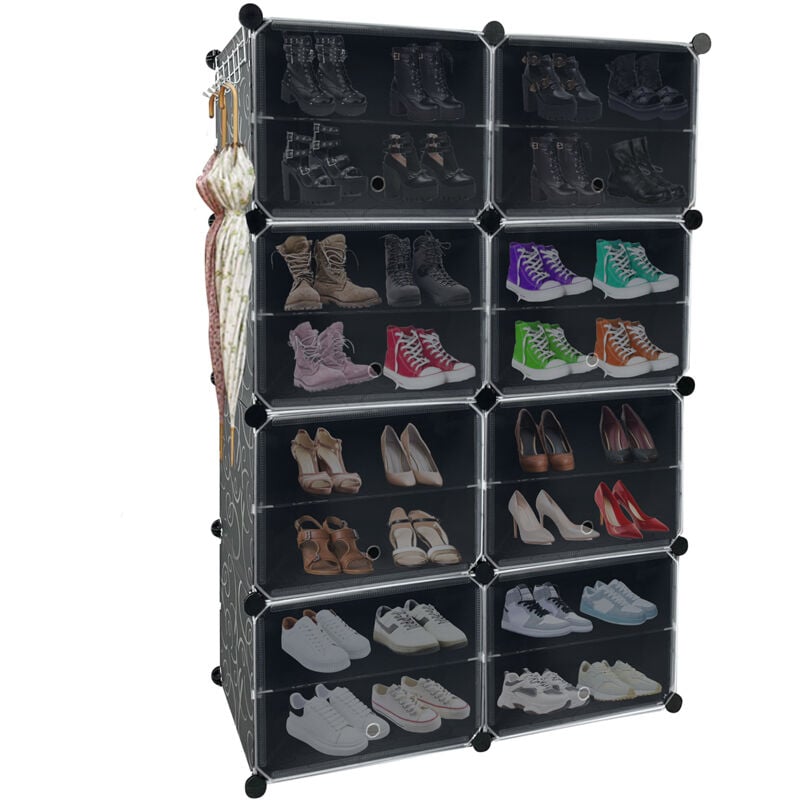 foto del prodotto aufun armadio scarpiera modulare fai da te 16 scatole di scarpe impilabili mobili per scarpe plastica scarpa cubo portatile a 8 livelli 82x32x124cm 