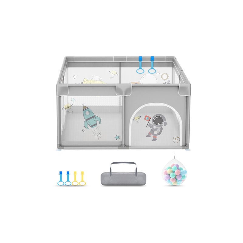 foto del prodotto aufun barriera per box per bambini centro attivit con base antiscivolo, parco giochi di sicurezza in rete traspirante 180 x 200 cm, astronauti 