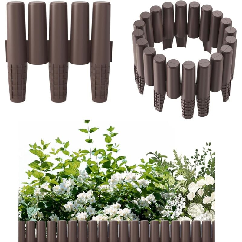 foto del prodotto aufun bordura per prato in plastica, 8,4 m, effetto legno, bordo per aiuole, recinzione per giardino, balcone e aiuole, 1 elemento 28 x 24 cm l x