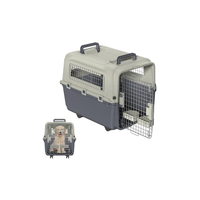 foto del prodotto aufun box per trasporto cani con porte in metallo e 4 ruote, borsa per il trasporto in aereo, maniglie robuste e chiusura di sicurezza, 67x51x58,5