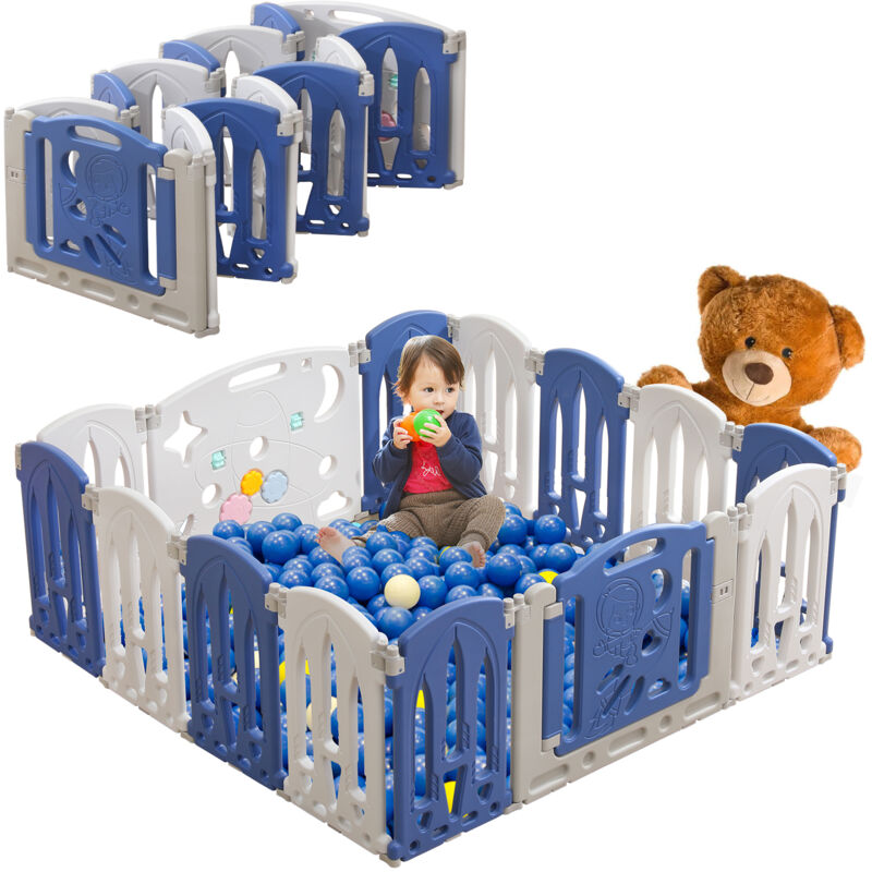 foto del prodotto aufun box pieghevole per bambini con porta e tavola per giochi, barriera per bambini recinzione strisciante in plastica, blu bianco, 12 2 pannelli