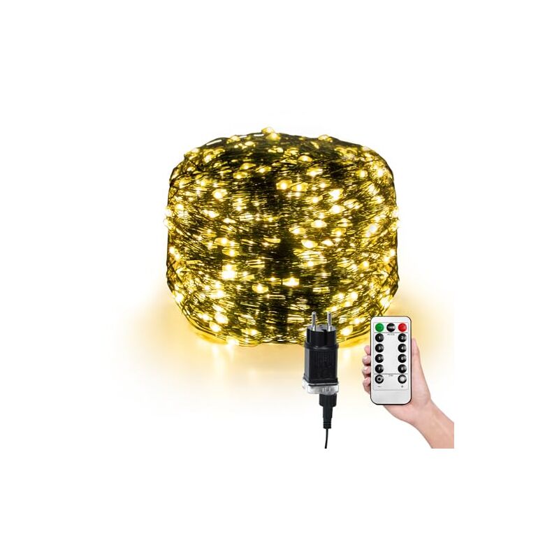 foto del prodotto aufun catena luminosa a led da in filo di rame, 8 modalit , impermeabile ip44, con spina e telecomando con timer, ideale per decorazioni natalizie,