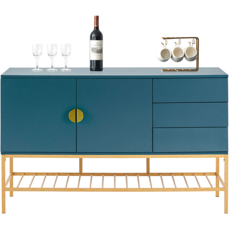 foto del prodotto aufun elegante mobile da cucina blu con decorazioni dorate, credenza, mobile buffet, mobile contenitore con spazio aggiuntivo, mobile indipendente