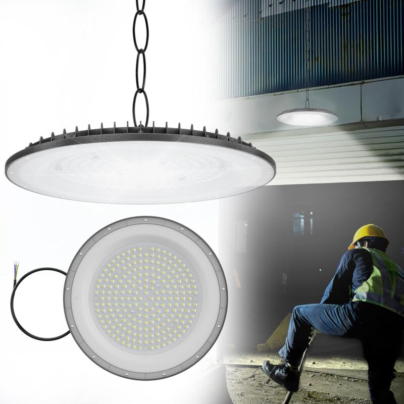 foto del prodotto aufun illuminazione industriale led ufo da 200w, luce a alta quota, illuminazione per hangar led da 10000lm, lampada industriale, lampada