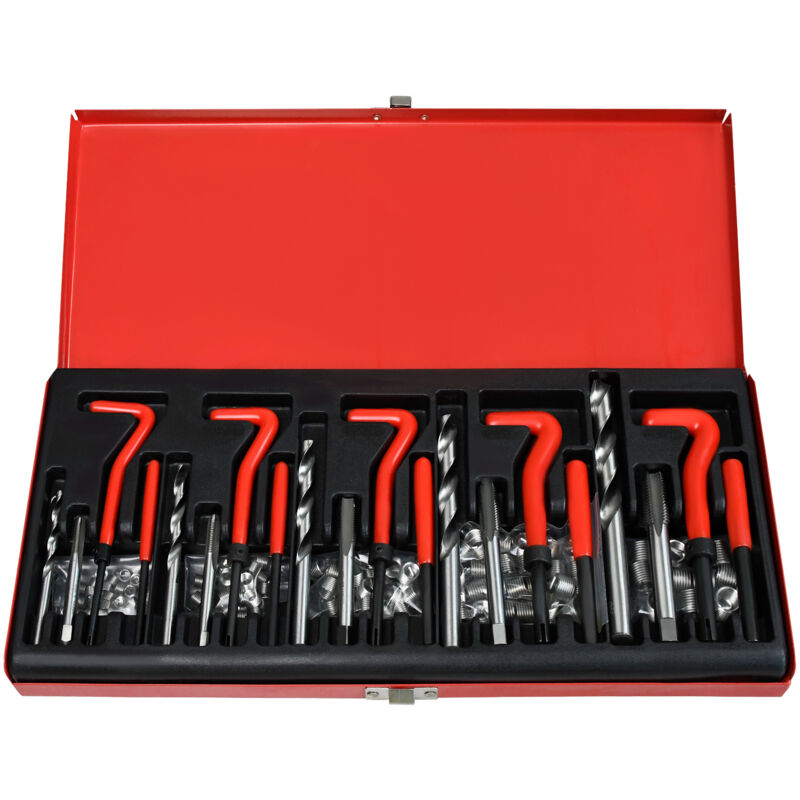 foto del prodotto aufun kit di riparazione filettatura per interni, 131 pezzi, con riparazione filettatura m5 m6 m8 m10 m12, attrezzi per auto con metallo cassetta