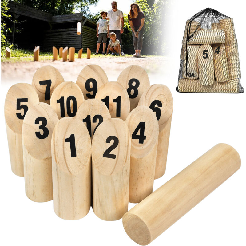 foto del prodotto aufun kubb gioco di lancio in legno per esterni, in legno di pino e con 12 numeri in legno, scacchi vichinghi, gioco di coni in legno, per bambini