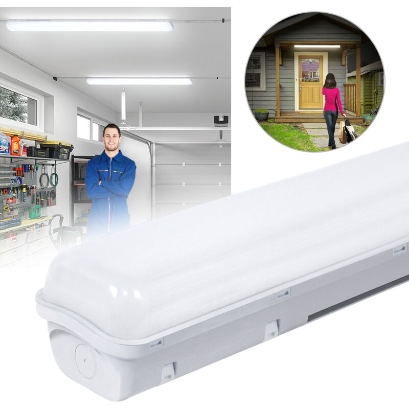 foto del prodotto aufun led luce per ambienti umidi con 2x strisce luminose, massimo comfort di illuminazione ip65 luce per applicazioni esterne, 36w, 120cm, bianco