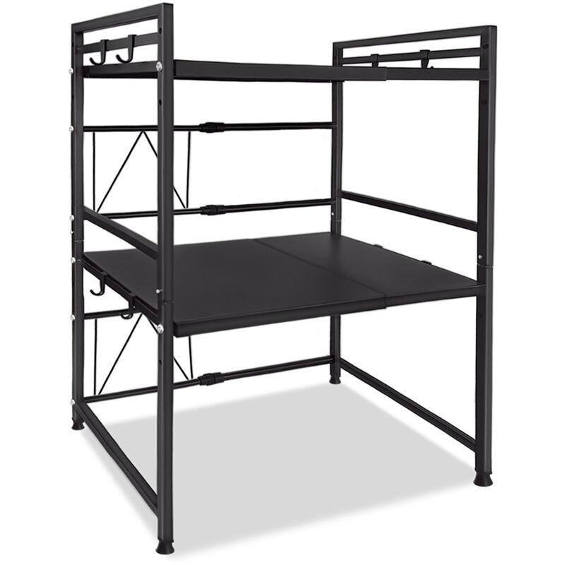 foto del prodotto aufun mensola espandibile per forno a microonde a 3 livelli con 3 ganci per appendere, spazio per bancone della cucina, organizer, supporto per