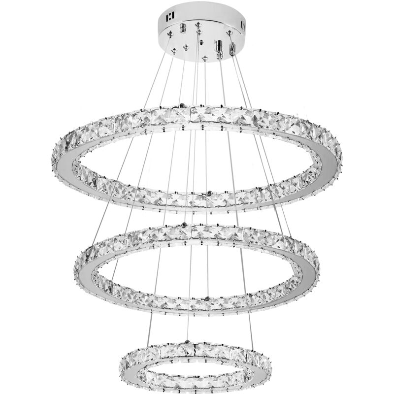 foto del prodotto aufun moderno led lampadario di cristallo a 3 anelli, lampadario creativo, lampada da appendere per camera da letto, soggiorno, sala da pranzo,