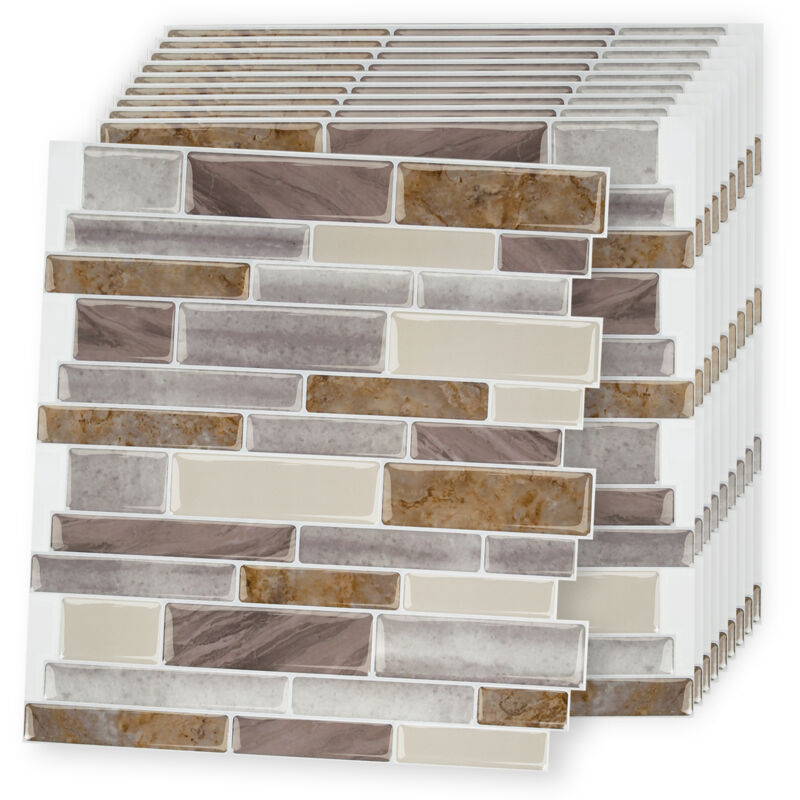 foto del prodotto aufun pannello adesivo per decorazione 3d 30cmx30cm, 10 pezzi piastrelle per cucina bagno piastrelle adesive in pvc autoadesivo impermeabile per