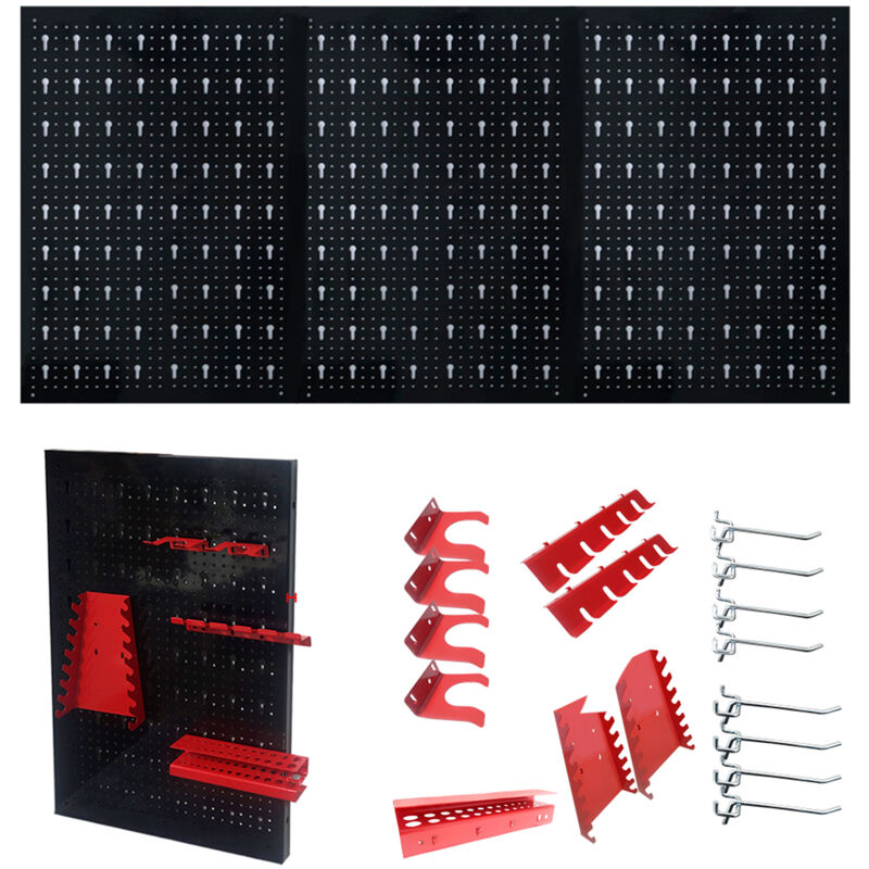 foto del prodotto aufun pannello portautensili in metallo perforato, 120 x 60 x 2 cm pannello organizzatore con set di portautensili da 17 pezzi con ganci e staffe