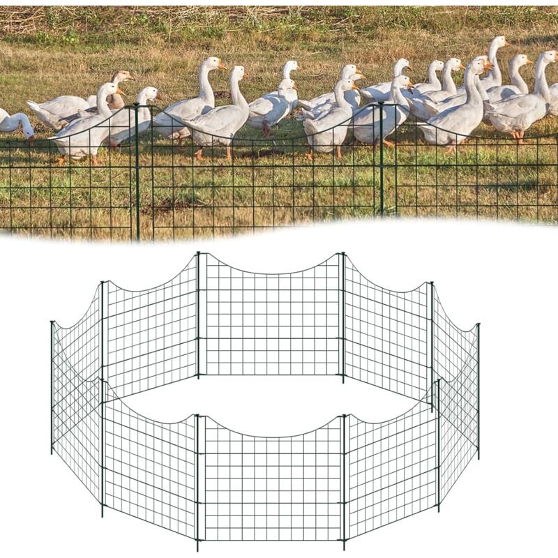 foto del prodotto aufun recinto da giardino, 10 pezzi, recinzione metallica per stagno con 10 elementi di recinzione e 12 picchetti di fissaggio, recinzione a