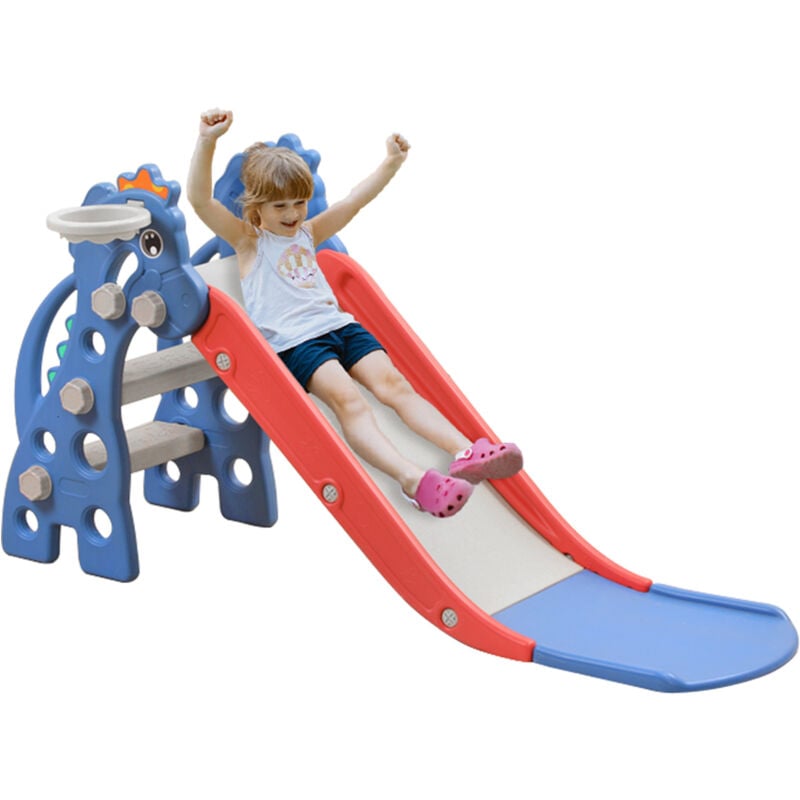 immagine 0 del prodotto aufun scivolo per bambini con canestro da basket e scivolo extra lungo, altalena, per interni ed esterni cortile, 3 in 1, 135 x 53 x 67 cm