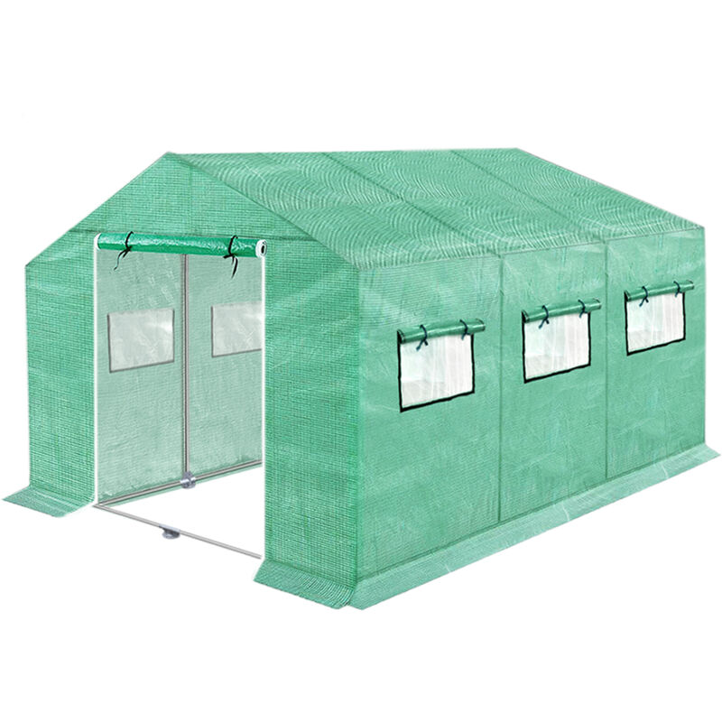 foto del prodotto aufun serra per pomodori 4,5x2x2m, con lamina a griglia e finestra, casa delle piante in lamina resistente all inverno, verde