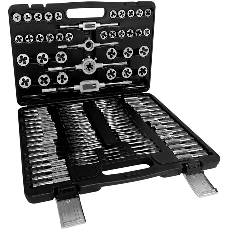 foto del prodotto aufun set di 110 pezzi filiera per filettatura, set di maschi metriche m2 m18, con scatola di immagazzinaggio