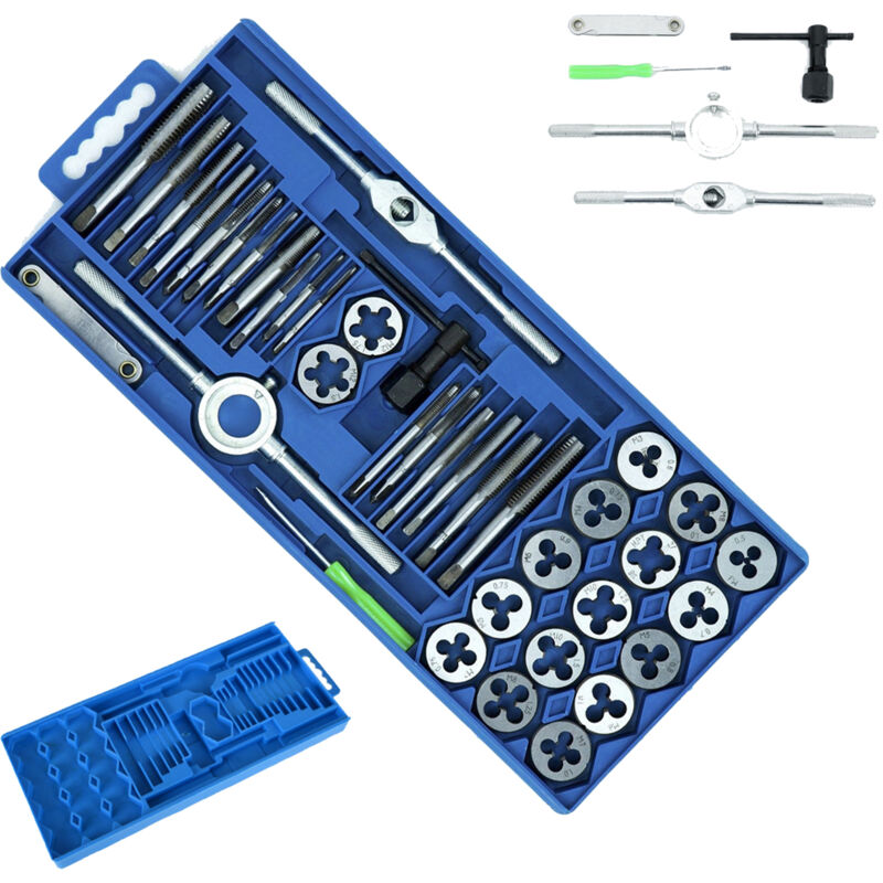 foto del prodotto aufun set di 40 pezzi filiera per filettatura, set di maschi metriche m2 m18, con scatola di immagazzinaggio
