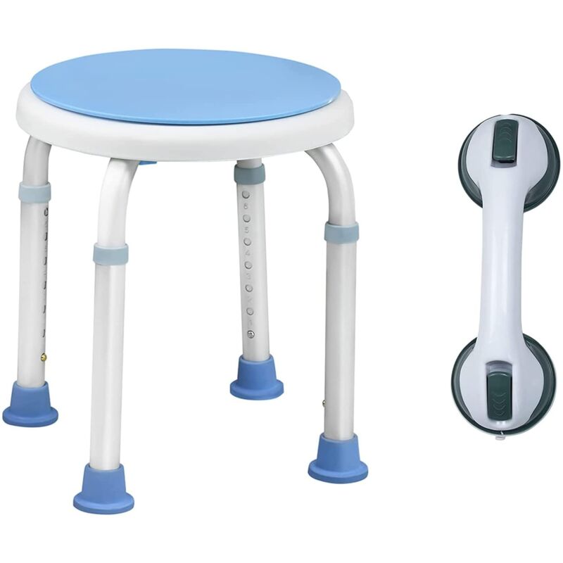 foto del prodotto aufun sgabello da doccia con manico in alluminio e plastica, altezza regolabile 37 53 cm, girevole a 360 , per doccia antiscivolo