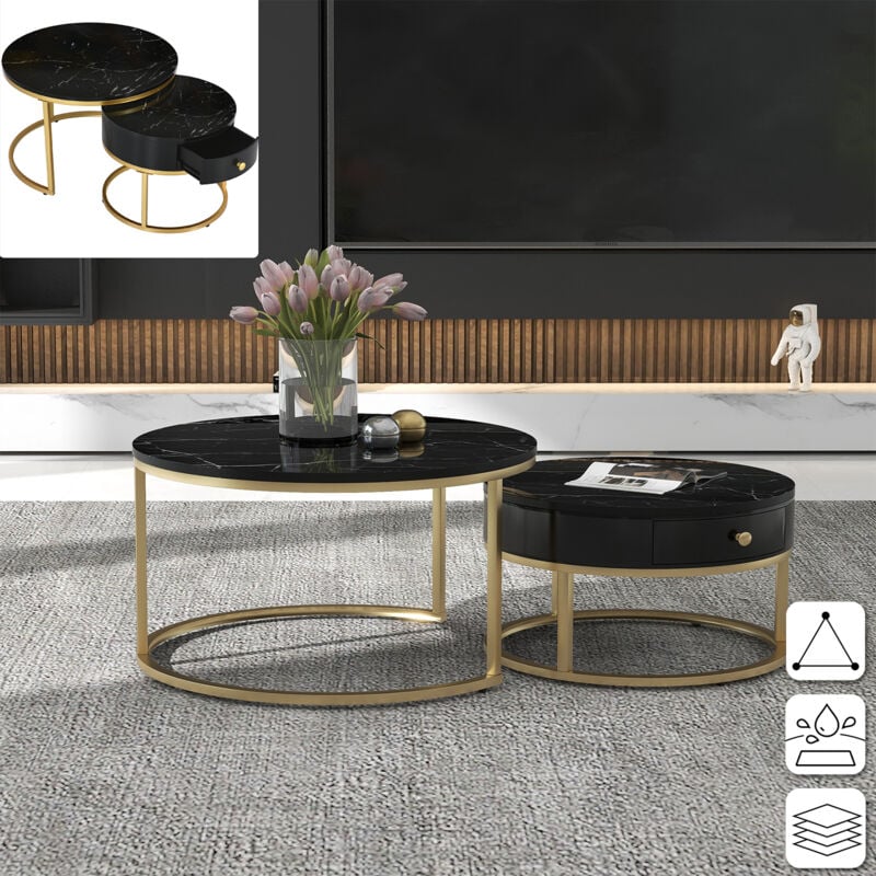 foto del prodotto aufun tavolo basso moderno nesting kaffeetisch tavolo basso rond tavolo d appuntamento gigogne con tiroir, ensemble de tables d appoint rondes pour