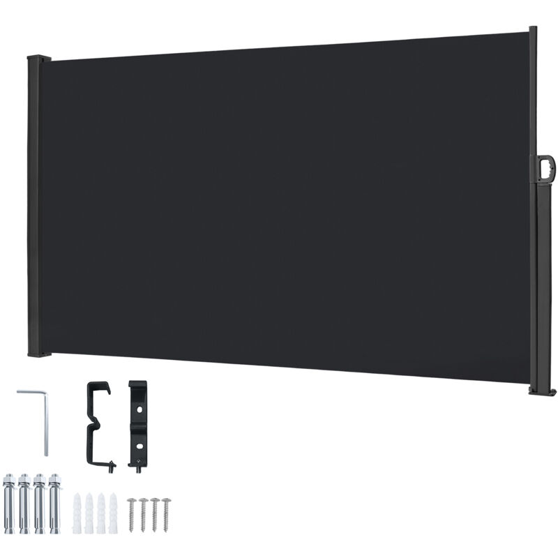 foto del prodotto aufun tenda da sole laterale retrattile in alluminio 160 x 300 cm con staffa a parete, tende da sole paravento per balcone, terrazza, giardino,