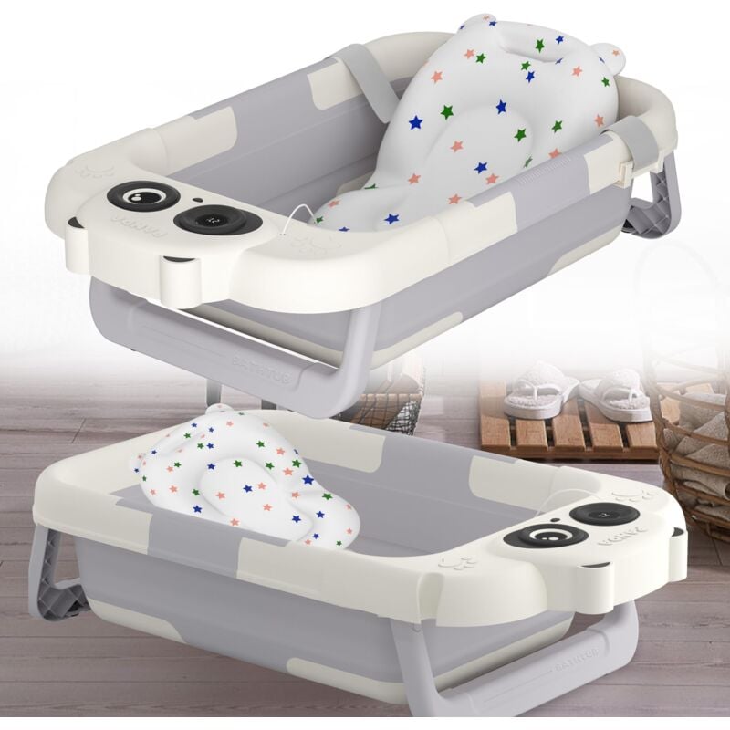 foto del prodotto aufun vasca da bagno pieghevole per bambini con cuscinetto antiscivolo, vasca da bagno portatile per bambini, vasca da bagno pieghevole, azzurro