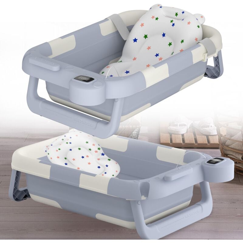 foto del prodotto aufun vasca da bagno pieghevole per bambini con cuscino per seduta, seggiolino portatile per bambini, vasca da bagno pieghevole, antracite schermo