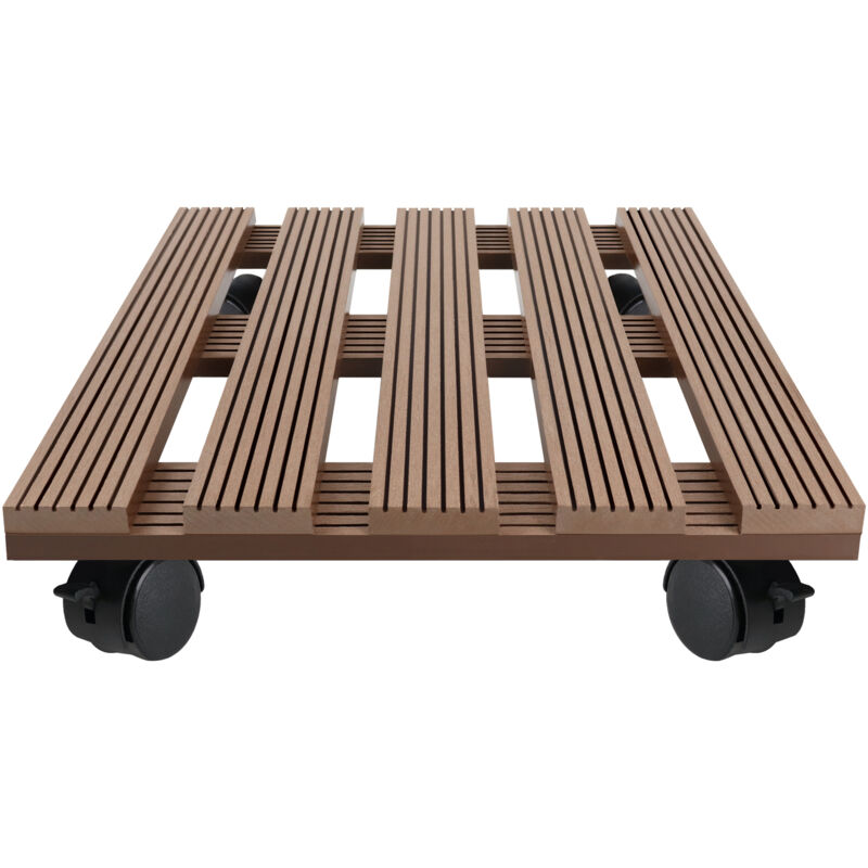 foto del prodotto aufun wpc supporto per piante con ruote 30x30 cm supporti e vassoi girevoli per vasi per uso esterno e interno marrone 