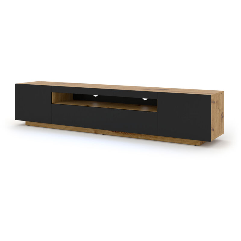 foto del prodotto aura 200 cm, mobile tv a parete o in piedi in rovere artigianale nero opaco