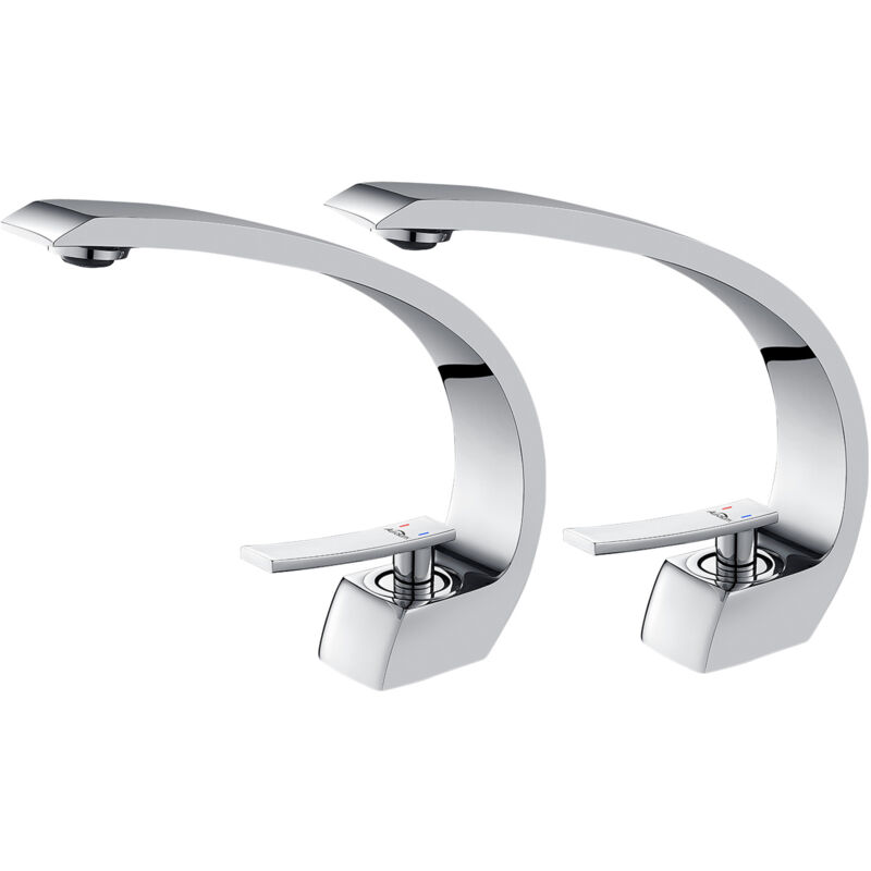 foto del prodotto auralum 2 x cromo curvo rubinetto lavabo bagno, miscelatore lavabo monocomando, rubinetto lavabo, acqua fredda e calda