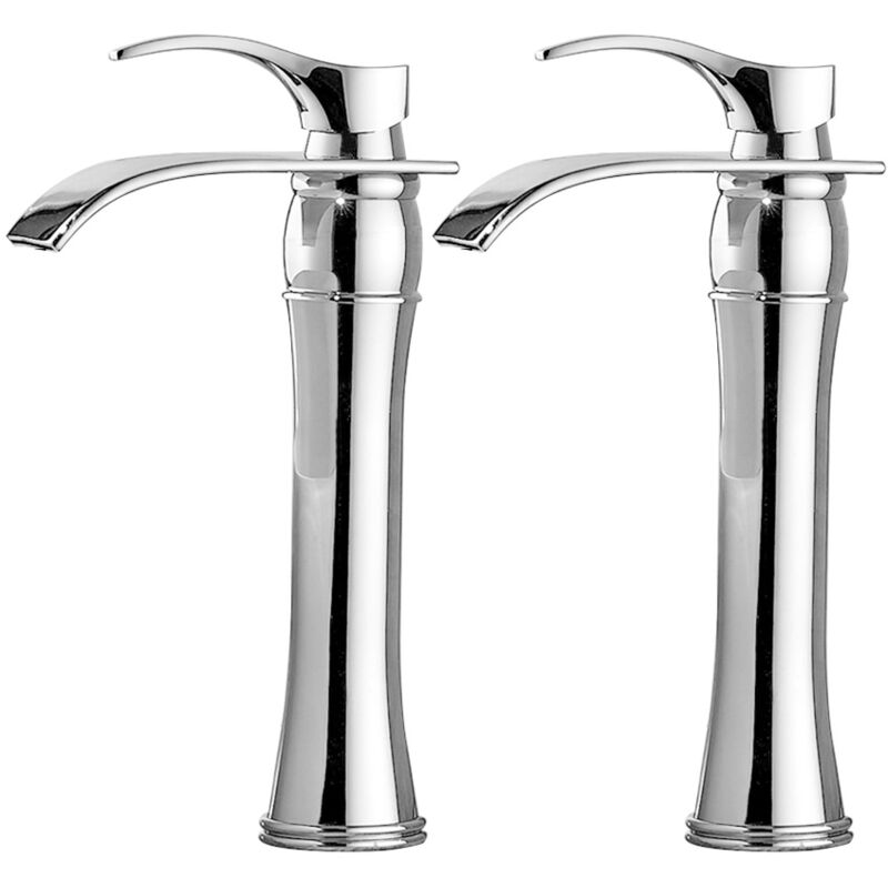 foto del prodotto auralum 2 x cromo rubinetto miscelatore monocomando per lavabo bagno con bocca alta di erogazione