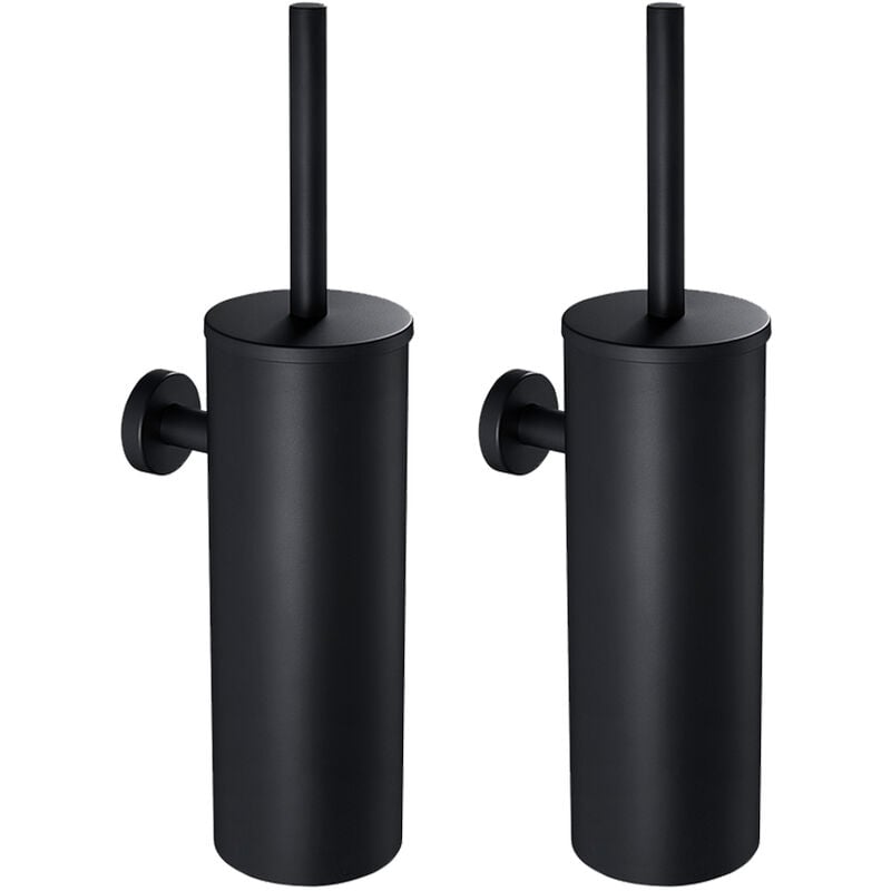 foto del prodotto auralum 2pcs portascopino wc bagno in acciaio inox a parete nero, scopino per wc e supporto con coperchio manico spazzola di pulizia, splashproof
