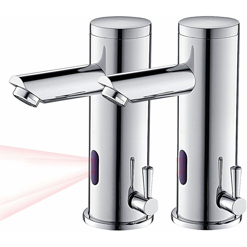 foto del prodotto auralum 2pcs rubinetto a infrarossi, rubinetto miscelatore con sensore elettronico automatico, rubinetto bagno lavabo per lavello funzionamento a