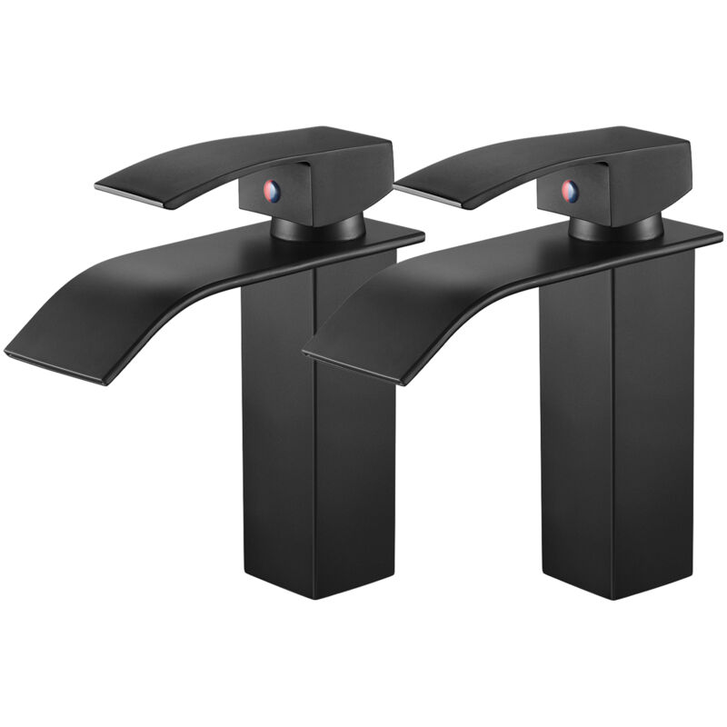 foto del prodotto auralum 2pcs rubinetto bagno lavabo cascata nero rubinetto a cascata per bagno, rubinetti monocomando stile moderno, regolazione a caldo e freddo