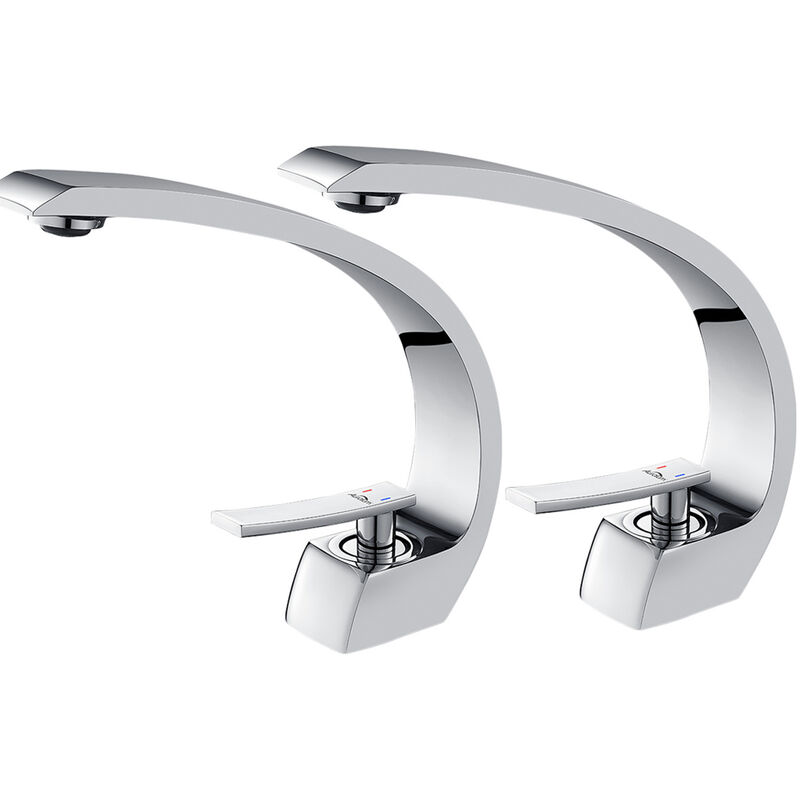 foto del prodotto auralum 2pcs rubinetto lavabo in ottone, miscelatore monocomando per bagno con aeratore removibile, miscelatore lavabo becco alto 190mm, cromato