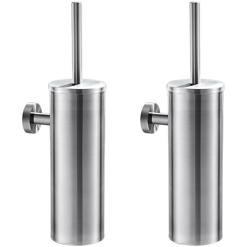 foto del prodotto auralum 2x scopino wc bagno in acciaio inox spazzola wc bagno con coperchio, resistente agli schizzi, scopettino bagno montaggio a parete