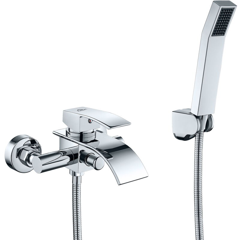 foto del prodotto auralum 3 fori miscelatori per vasca a cascata da bagno a parete cromo rubinetto doccia a mano