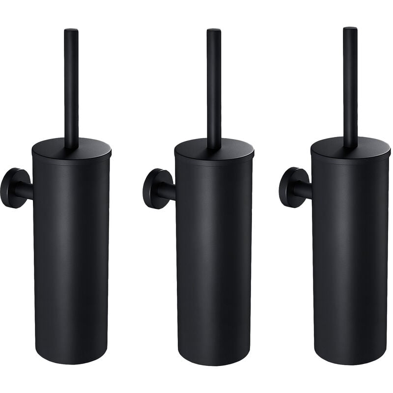 foto del prodotto auralum 3pcs portascopino wc bagno in acciaio inox a parete nero, scopino per wc e supporto con coperchio manico spazzola di pulizia, splashproof