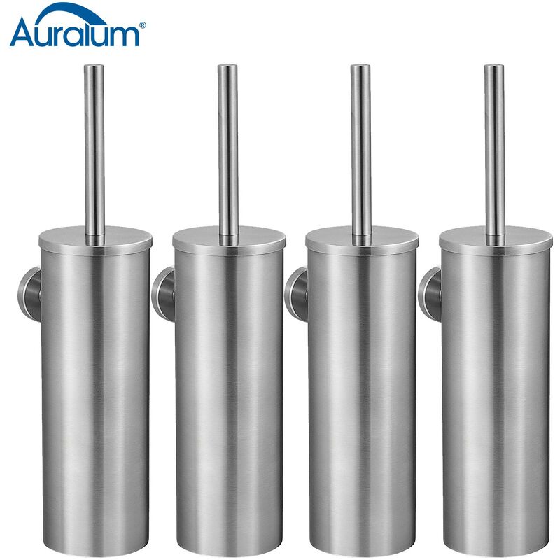 foto del prodotto auralum 4pcs scopino per wc bagno in acciaio inox spazzolato spazzolone wc con portascopino, coperchio, resistente agli schizzi, spazzola bagno wc