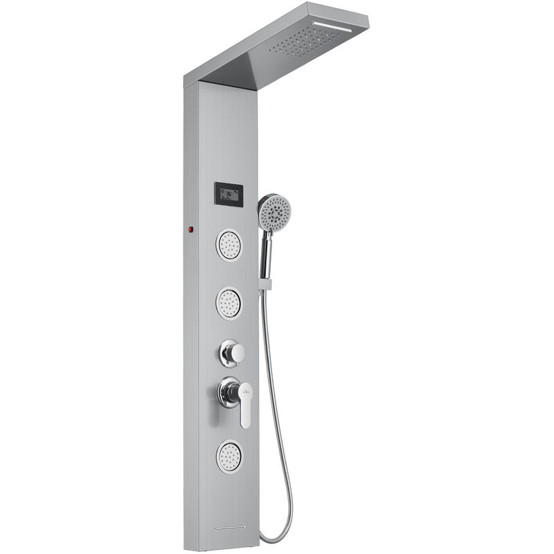foto del prodotto auralum 5 funzioni led pannello doccia in acciaio inossidabile, colonna doccia idromassaggio con soffione e doccetta, cascata, doccia per massaggi