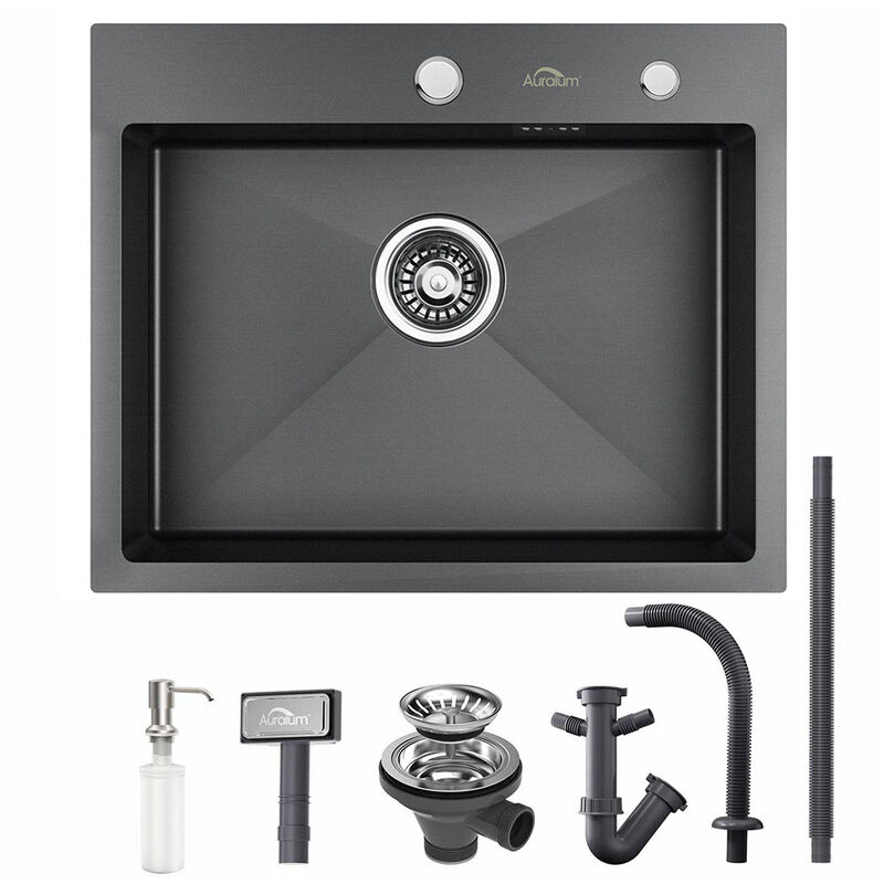 foto del prodotto auralum 55 x 45 x 18.5 cm lavello cucina 1 vasca in acciaio inox nero grigio scuro lavello incasso vasca singola con 2 fori di montaggio per