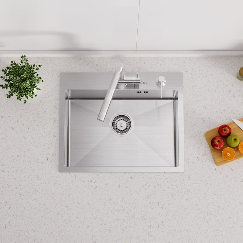 foto del prodotto auralum 55x45cm lavello da cucina in acciaio inox , lavandino cucina con 300ml dispenser di sapone e sifone, lavello incasso da appoggio o filotop