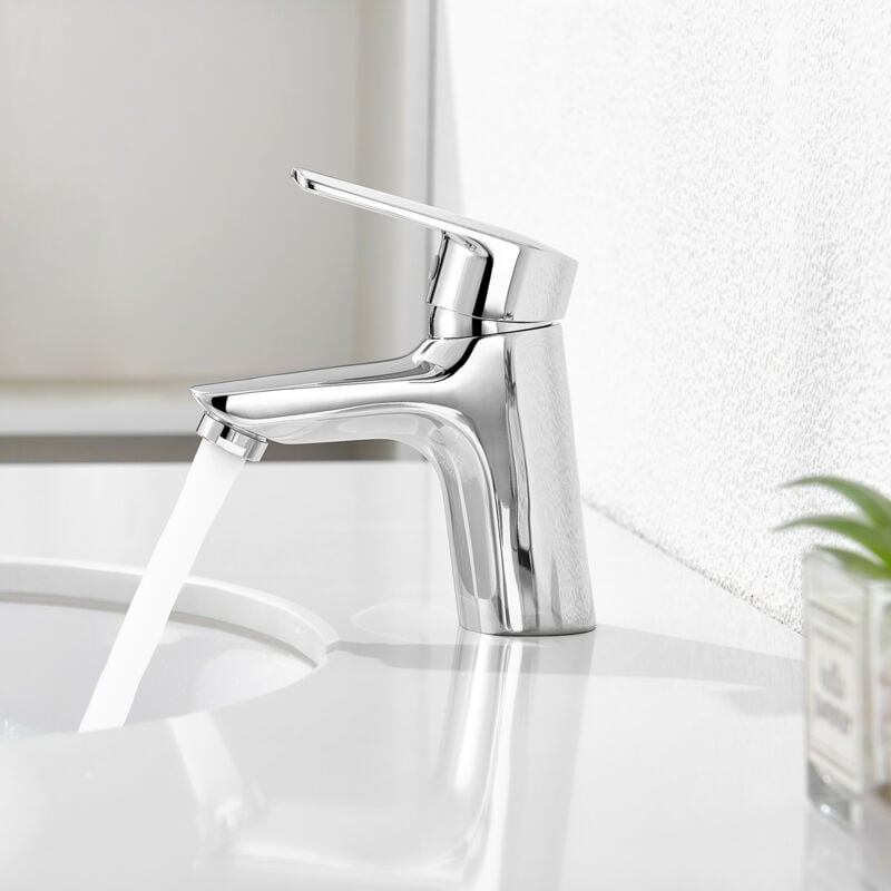 foto del prodotto auralum auraalum miscelatore per lavabo bagno in ottone cromo, monocomando rubinetto da lavabo rubinetto da cucina con aeratore rimovibile, acqua