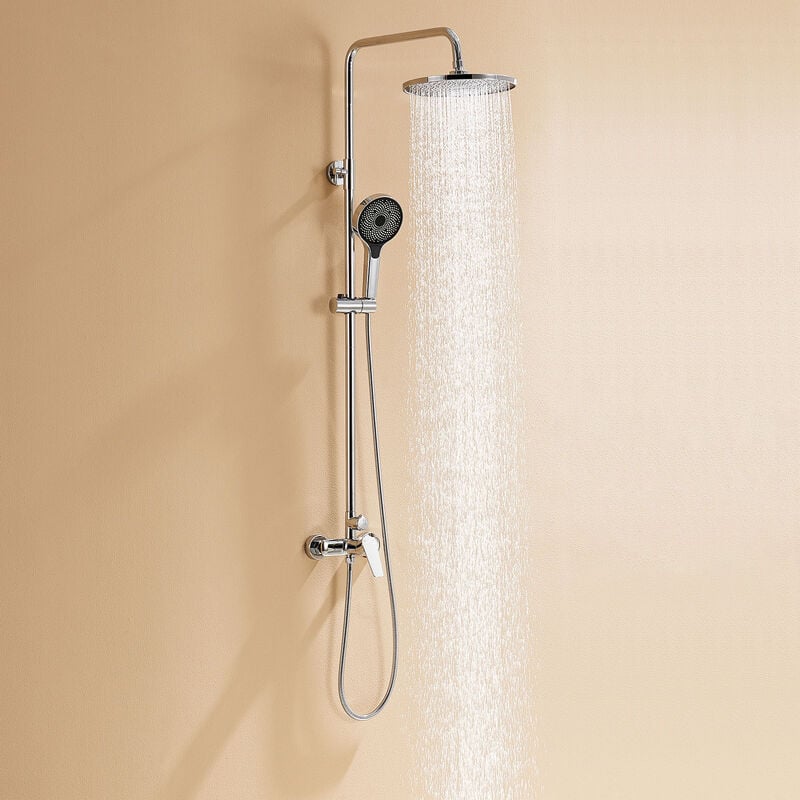 foto del prodotto auralum colonna doccia con miscelatore cromo set de doccia con 10 pollici abs soffione e doccetta a 3 funzioni, altezza regolabile 1030 mm 1390 mm.